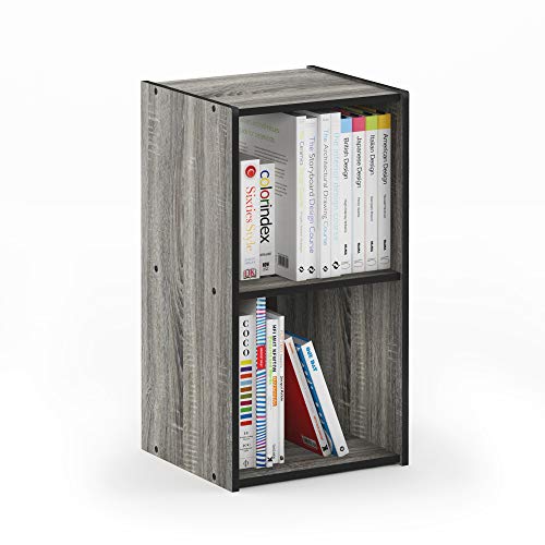 Furinno Pelli kubischer Aufbewahrungsschrank mit 2 Fächern, holz, Französische Eiche Grau/Schwarz, 29.49 x 31.09 x 61.39 cm von Furinno