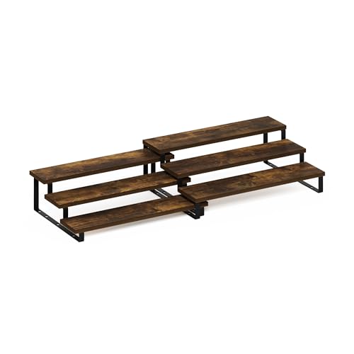 Furinno Ravel 3-stöckiger Mehrzweck erweiterbarer, ineinander stapelbarer Gewürzregal-Organizer für die Küchenarbeitsplatte, 2er-Set, Amber Pine/Schwarz von Furinno