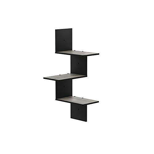 Furinno Rossi Modernes schwebendes 3-stufiges Wand-Eckregal, Französische Eiche/Schwarz von Furinno
