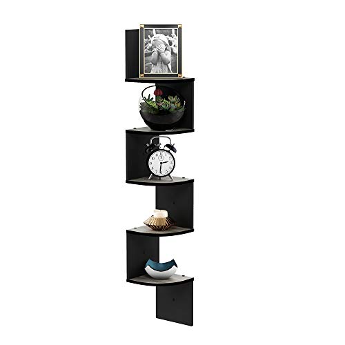 Furinno Rossi 5-stufiges schwebendes Radial-Eckregal zur Wandmontage, Französische Eiche/Schwarz von Furinno