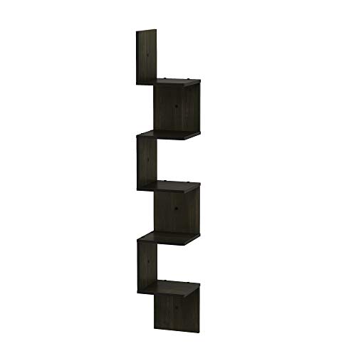 Furinno Rossi 5-stufiges Wandregal mit schwebender quadratischer Ecke, Espresso Furinno Rossi 5-stufiges Wandregal mit schwebender quadratischer Ecke, Espresso von Furinno