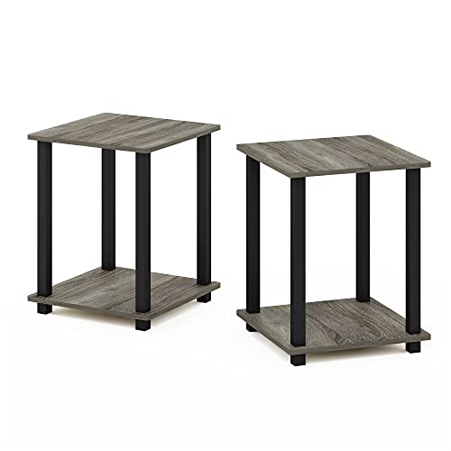 Furinno Simplistic Sofatisch, Couchtisch, Beistelltisch, mit 2 Ebenen, 2-er Set, Französische Eiche / Schwarz, 39.6 x 39.6 x 49.8 cm von Furinno