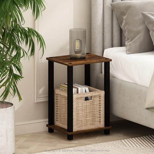 Furinno Simplistic Kompakter Nachttisch, Nachttisch, Amber-Kiefer/Schwarz von Furinno