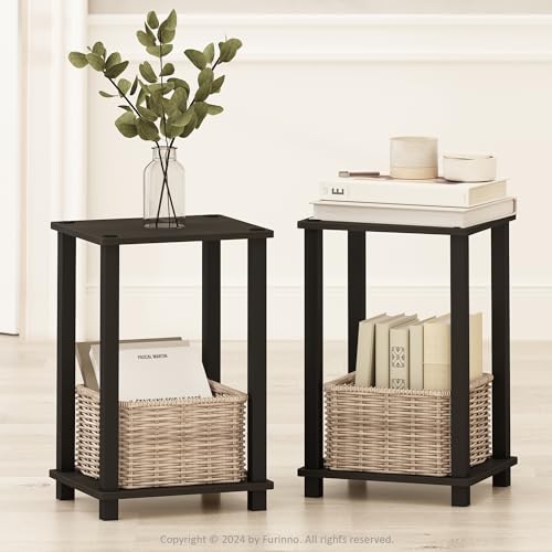 Furinno Simplistic Kompakter Nachttisch, Nachttisch, Espresso/Schwarz, 2er Set von Furinno