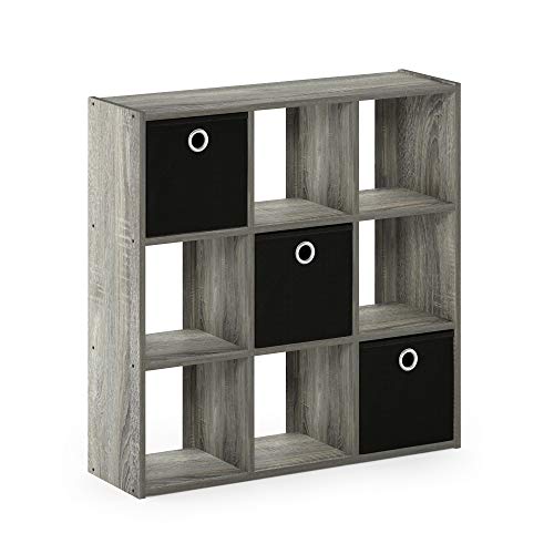 Furinno Simplistic Organizer/Regal mit 9 Fächern und 3 Einschüben, holz, Grau/schwarz, 20.07 x 67.82 x 67.31 cm von Furinno