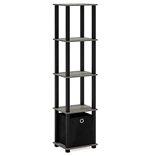 Furinno TNT No Tools 5-Tier-Display Deko-Regal mit einem Abfalleimer, französische Eiche Grau/Schwarz/Schwarz von Furinno