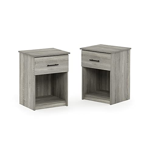 Furinno Tidur Nachttisch mit Griff und Einer Schublade, Französisches Eichengrau, 2er Set von Furinno