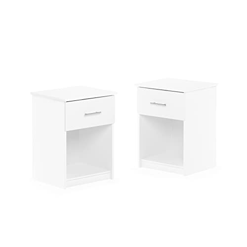 Furinno Tidur Nachttisch mit Griff und Einer Schublade, Massiv weiß, 2er Set von Furinno