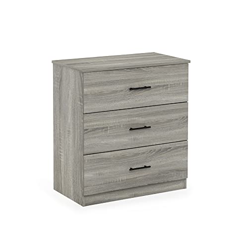 Furinno Tidur Schlichtes Design Kommode, Holzwerkstoff, French Oak Grey, 3-Drawer Handle von Furinno