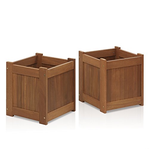 Furinno Tioman Blumenkasten in Teaköl (2er Set), braun, 39,12 x 39,12 x 44,96 cm von Furinno