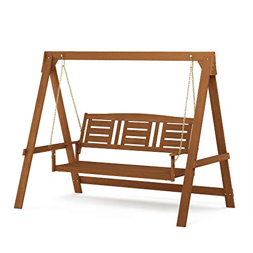 Furinno Tioman Outdoor 3-Sitzer Schaukel mit Ständer, natur, 119,9 x 208,9 x 165,9 cm von Furinno