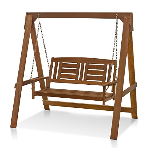Furinno Tioman Outdoor Veranda-Hängeschaukel aus Hartholz mit Gerüst in Teak-Öl, Holz, Natürlich, 123.01 x 123.01 x 176 cm Furinno Tioman Outdoor Veranda-Hängeschaukel aus Hartholz mit Gerüst in Teak-Öl, Holz, Natürlich, 123.01 x 123.01 x 176 cm von Furinno