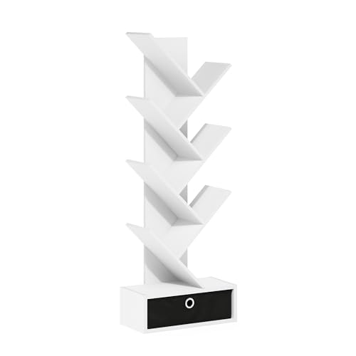 Furinno Tree Bücherregal 7-stufiges bodenstehendes Baumbücherregal mit Bin-Schublade, Weiß/Schwarz Furinno Tree Bücherregal 7-stufiges bodenstehendes Baumbücherregal mit Bin-Schublade, Weiß/Schwarz von Furinno