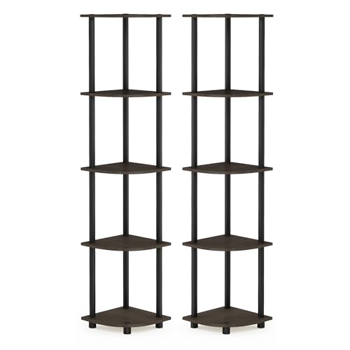 Furinno Turn-N-Tube 5-stufiges Eckregal-Mehrzweckregal, Dunkelbraune Maserung/Schwarz, 2er-Set Furinno Turn-N-Tube 5-stufiges Eckregal-Mehrzweckregal, Dunkelbraune Maserung/Schwarz, 2er-Set von Furinno
