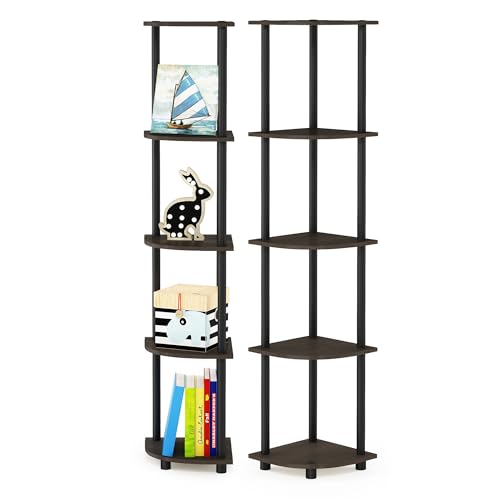 Furinno Turn-N-Tube 5-stufiges Eckregal-Mehrzweckregal, Dunkelbraune Maserung/Schwarz, 2er-Set Furinno Turn-N-Tube 5-stufiges Eckregal-Mehrzweckregal, Dunkelbraune Maserung/Schwarz, 2er-Set von Furinno