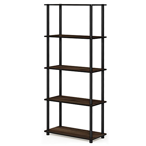 Furinno Turn-N-Tube 5-stufiges Mehrzweck-Regal, Bücherregal, Aufbewahrungsregal, mit Runde Rohre, Columbia Walnut/Schwarz, 59.9 (Breite) x 145.8 (Höhe) x 29.5 (Tiefe) cm von Furinno