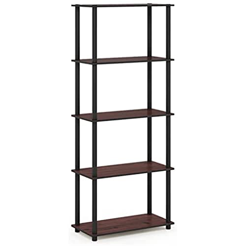 Furinno Turn-N-Tube 5-stufiges Mehrzweck-Regal, Bücherregal, Aufbewahrungsregal, mit Runde Rohre, Dunkle Kirsche/Schwarz, 59.9 (Breite) x 145.8 (Höhe) x 29.5 (Tiefe) cm von Furinno