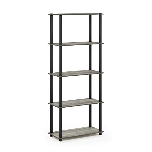 Furinno Turn-N-Tube 5-stufiges Mehrzweck-Regal, Bücherregal, Aufbewahrungsregal, mit Runde Rohre, Französische Eiche/Schwarz, 59.9 (Breite) x 145.8 (Höhe) x 29.5 (Tiefe) cm von Furinno