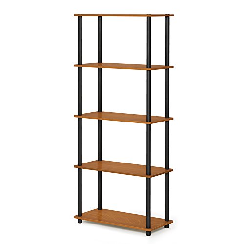 Furinno Turn-N-Tube 5-stufiges Mehrzweck-Regal, Bücherregal, Aufbewahrungsregal, mit Runde Rohre, Helle Kirsche/Schwarz, 59.9 (Breite) x 145.8 (Höhe) x 29.5 (Tiefe) cm von Furinno