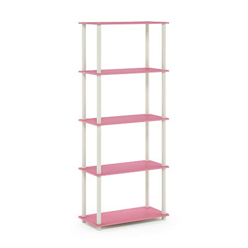 Furinno Turn-N-Tube 5-stufiges Mehrzweck-Regal, Bücherregal, Aufbewahrungsregal, mit Runde Rohre, Rosa/Weiß, 59.9 (Breite) x 145.8 (Höhe) x 29.5 (Tiefe) cm von Furinno