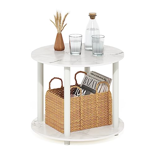 Furinno Turn-N-Tube runder Couchtisch aus Holz mit 2 Ebenen, schlichtes Design, Marmorweiß von Furinno