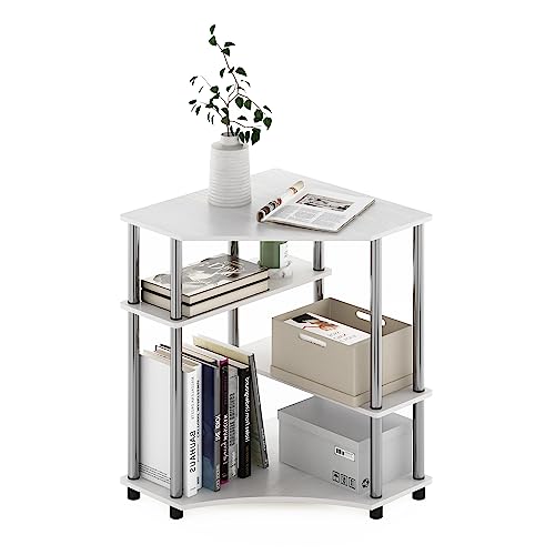 Furinno Turn-N-Tube platzsparender Eckschreibtisch mit Regalen, Weiße Eiche, Edelstahlrohre von Furinno