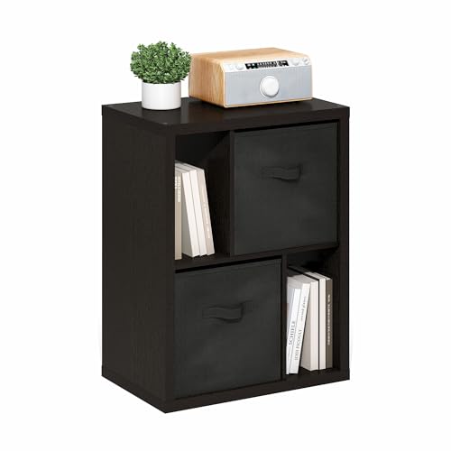 Furinno Viola Stehregal mit Zwei Aufbewahrungsboxen, Dunkle Eiche/Schwarz von Furinno