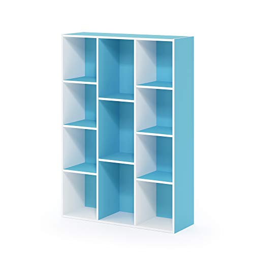 Furinno Luder 11-Cube Wende-Bücherregal mit offenem Regal, Weiß/Hellblau von Furinno