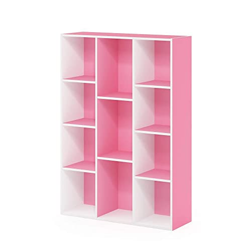 Furinno Luder 11-Cube Wende-Bücherregal mit offenem Regal, Weiß/Rosa von Furinno