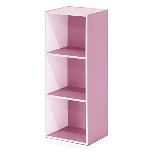 Furinno Luder 3-stufiges Bücherregal mit offenem Regal, Weiß/Rosa von Furinno