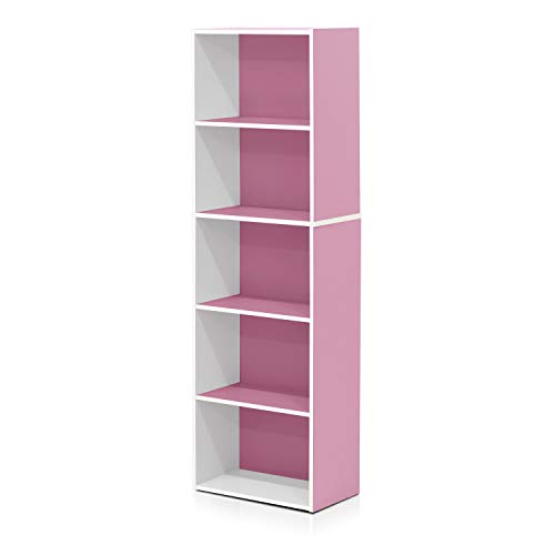 Furinno offenes Bücherregal mit 5 Fächerm, Holz, Weiß/Rosa, 40.1 x 23.98 x 132.1 cm Furinno offenes Bücherregal mit 5 Fächerm, Holz, Weiß/Rosa, 40.1 x 23.98 x 132.1 cm von Furinno