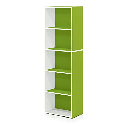 Furinno Luder 5-stufiges, wendbares, farbiges Bücherregal mit offenem Regal, Weiß/Grün von Furinno