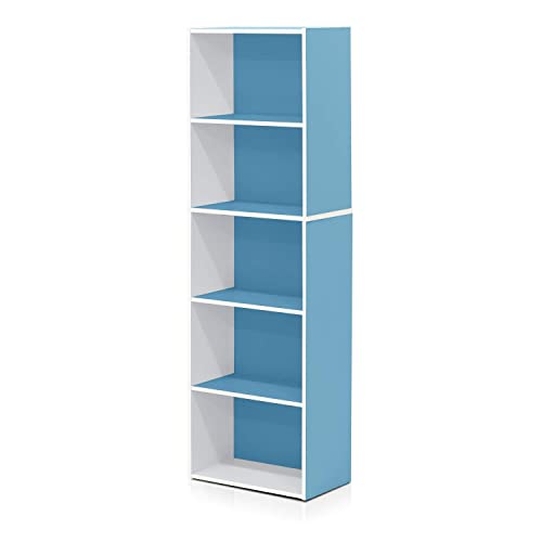 Furinno Luder 5-stufiges, wendbares, farbiges Bücherregal mit offenem Regal, Weiß/Hellblau von Furinno