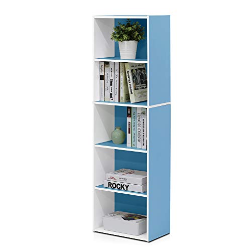 Furinno Luder 5-stufiges, wendbares, farbiges Bücherregal mit offenem Regal, Weiß/Hellblau von Furinno