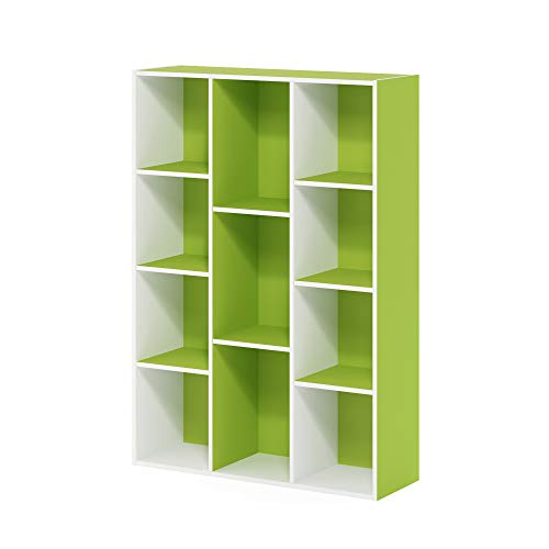 Furinno Luder 11-Cube Wende-Bücherregal mit offenem Regal, Weiß/Grün von Furinno