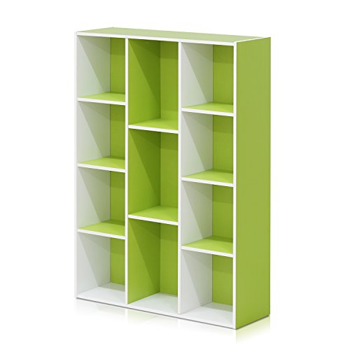 Furinno Luder 11-Cube Wende-Bücherregal mit offenem Regal, Weiß/Grün von Furinno