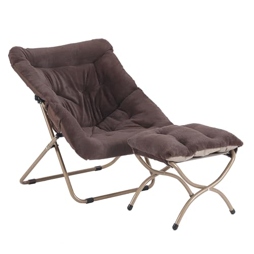 Furlide Untertassenstuhl-Set, bequeme Schlafzimmerstühle, übergroßer Klappstuhl aus Kunstfell, faltbarer Metallrahmenstuhl, für Schlafzimmer, Wohnzimmer, Balkon, Terrasse, Arbeitszimmer, Spielzimmer von Furlide