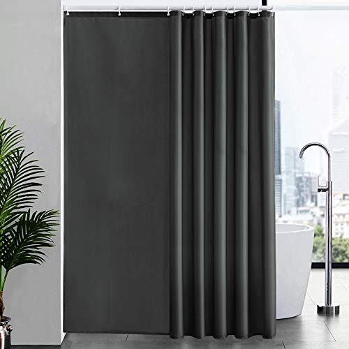 Furlinic Badvorhang Duschvorhang Badewannenvorhang Überlänge Anti-Schimmel für Badezimmer, Textiler Vorhang aus Stoff Waschbar Wasserdicht Blickdicht, Größe 200x240cm Dunkelgrau mit 12 Haken. von Furlinic