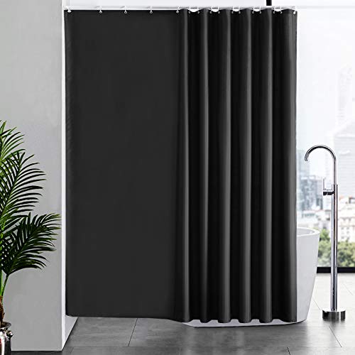 Furlinic Duschvorhang Überlänge, Badvorhang Anti-schimmel für Dusche und Badewanne, Textile Vorhänge aus Stoff Antibakteriell wasserdicht, Extra Breit Schwarz 244x200cm mit 16 Haken. von Furlinic