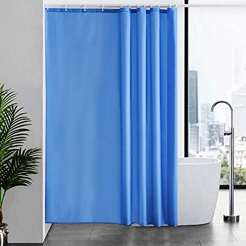 Duschvorhang Überlänge Anti-schimmel im Badezimmer Textiler Vorhang für Badewanne aus Polyester Stoff Blau mit 12 Haken Waschbar Extra lang 180x210cm. von Furlinic