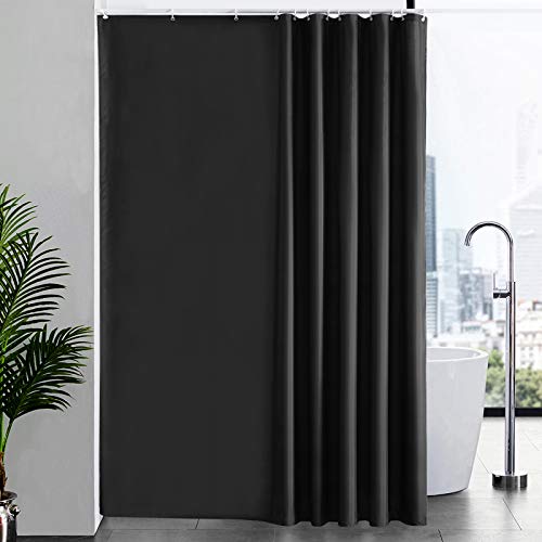 Duschvorhang Überlänge für Badezimmer, Badvorhang Anti-schimmel Textil für Badewanne/Dusche, Vorhang aus Stoff Antibakteriell Waschbar, mit 12 Haken Extra Groß Schwarz 200x240cm. von Furlinic