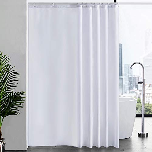 Duschvorhang Überlänge für Badezimmer, Badvorhang Anti-schimmel Textil für Badewanne und Dusche, Vorhang aus Stoff Antibakteriell Waschbar, mit 12 Haken Extra Groß Weiß 200x240cm. von Furlinic