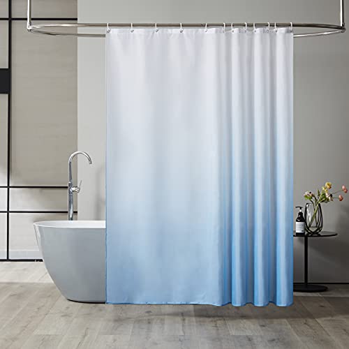 Furlinic 180x180 Duschvorhang Anti-schimmel in Badezimmer Vorhang für Badewanne Dusche Textile Vorhänge aus Stoff Wasserdicht Waschbar mit 12 Duschvorhangringe Weiß nach Hellblau. von Furlinic