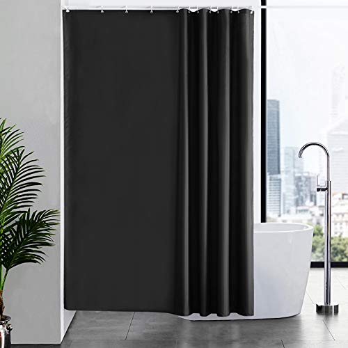 Furlinic 180x200 Duschvorhang aus Stoff, Badvorhang Anti-schimmel Waschbar, Textile Vorhänge in Badezimmer für Badewanne/Dusche,Schwarz Duschvorhänge mit 12 Duschvorhangringe. von Furlinic