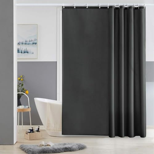 Furlinic 180x200 Duschvorhang aus Stoff, Badvorhang Anti-schimmel und Waschbar, Textile Vorhänge in Badezimmer für Badewanne und Dusche,Dunkelgraue Duschvorhänge mit 12 Duschvorhangringe. von Furlinic