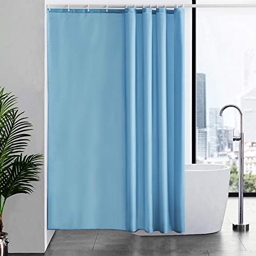 Furlinic 180x200 Duschvorhang aus Stoff, Badvorhang Anti-schimmel und Waschbar, Textile Vorhänge in Badezimmer für Badewanne und Dusche,Hellblaue Duschvorhänge mit 12 Duschvorhangringe. von Furlinic