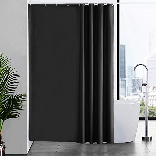 Furlinic 180x220 Duschvorhang aus Stoff, Badvorhang Anti-schimmel Waschbar, Textile Vorhänge in Badezimmer für Badewanne/Dusche,Schwarz Duschvorhänge mit 12 Duschvorhangringe. von Furlinic