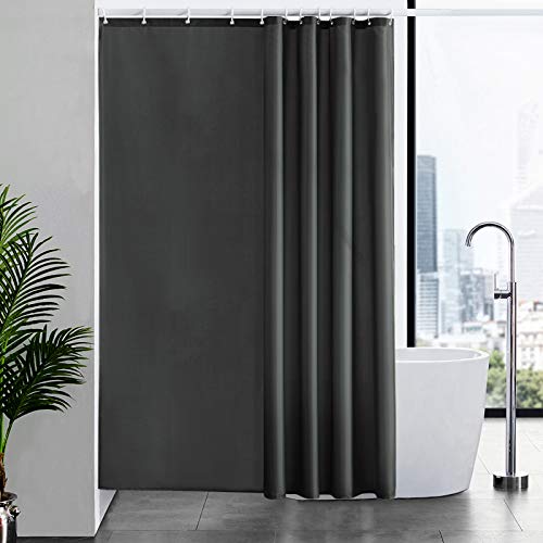 Furlinic 180x220 Duschvorhang aus Stoff, Badvorhang Anti-schimmel und Waschbar, Textile Vorhänge in Badezimmer für Badewanne und Dusche,Dunkelgraue Duschvorhänge mit 12 Duschvorhangringe. von Furlinic