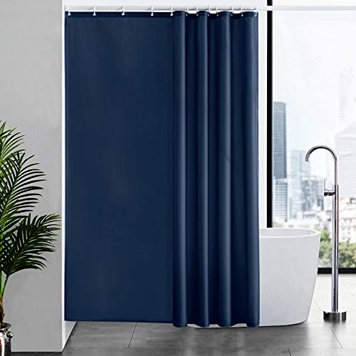 Furlinic Duschvorhänge Wasserdicht in Badezimmer, Textiler Vorhang für Badewanne Anti-schimmel Badvorhang aus Stoff Blickdicht, mit 12 Haken Dunkelblau 180x210. von Furlinic