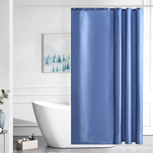 Furlinic Duschvorhang 120x180 Textil Badvorhang aus Polyester Stoff Schimmelresistent Wasserabweisend Waschbar Graublau mit 8 Duschvorhangringen. von Furlinic